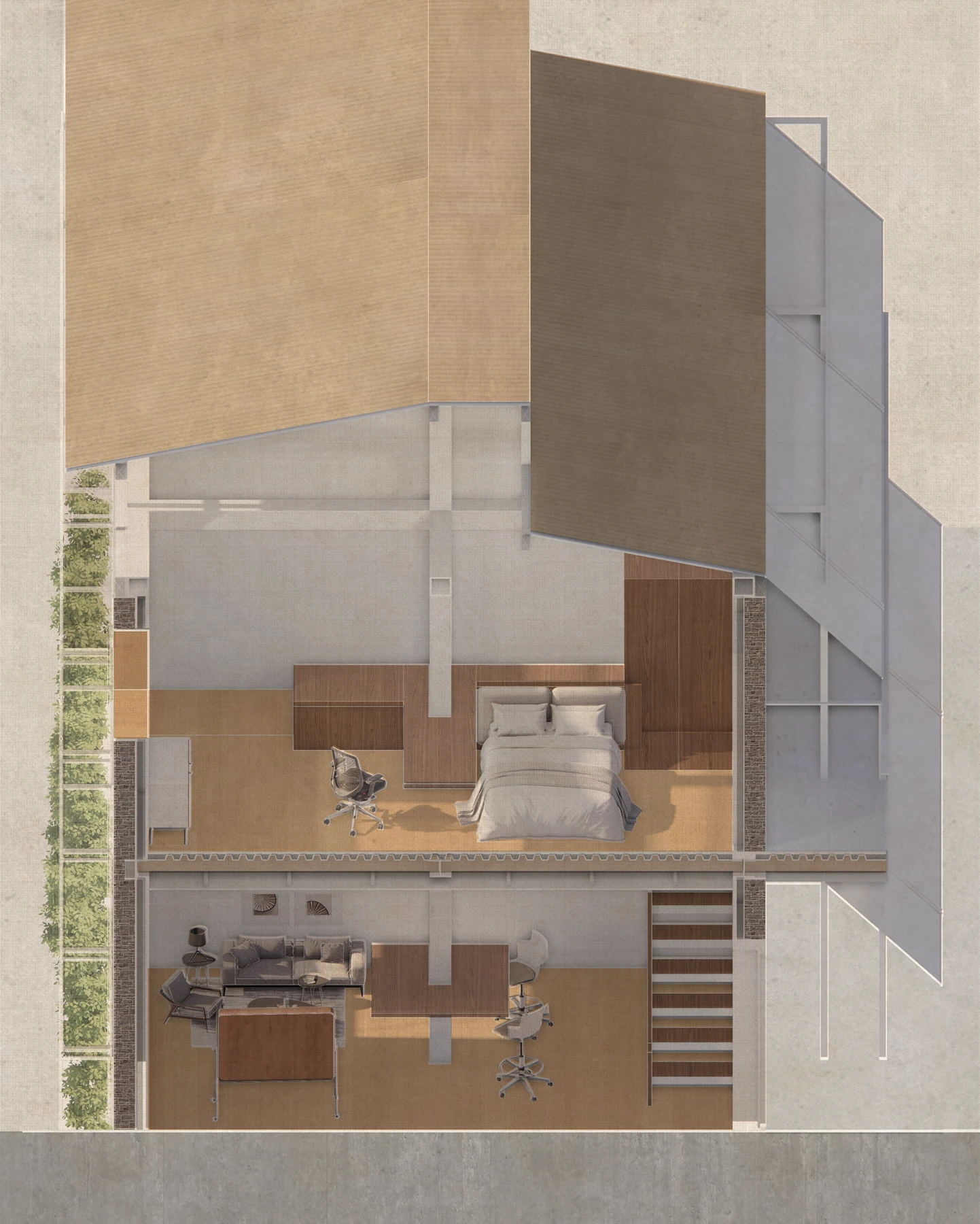 House of Stillness interior axonometric